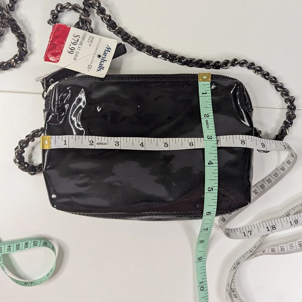 Abro Black Patent Leather‎ Crossbody Bag With Chain Strap NWT